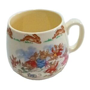 Vintage Royal Doulton Bunnykins Mug Cup 'Playing in Snow' English Bone C…